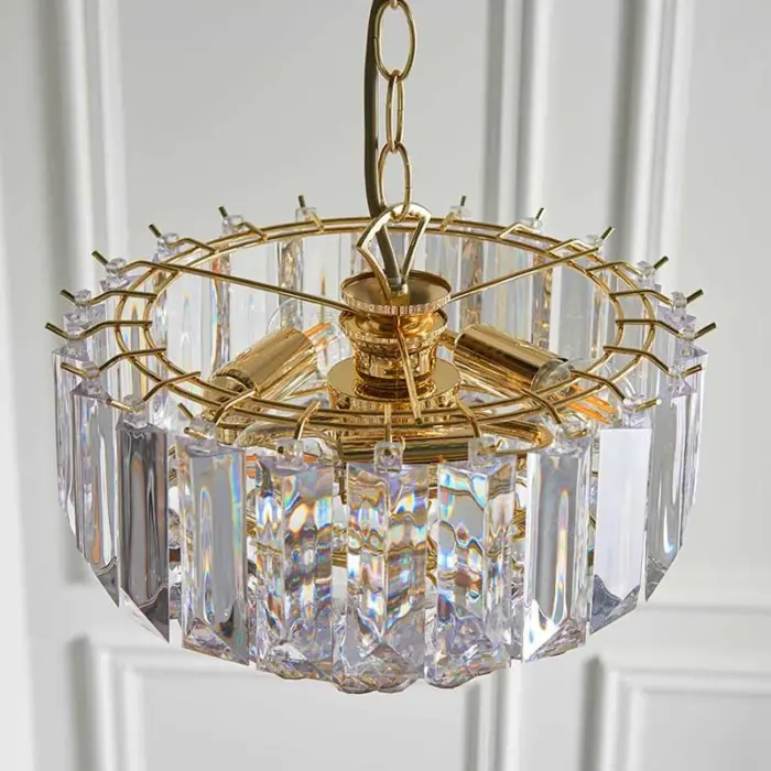 Brass Effect Pendant Light With Acrylic Crystal Droplets