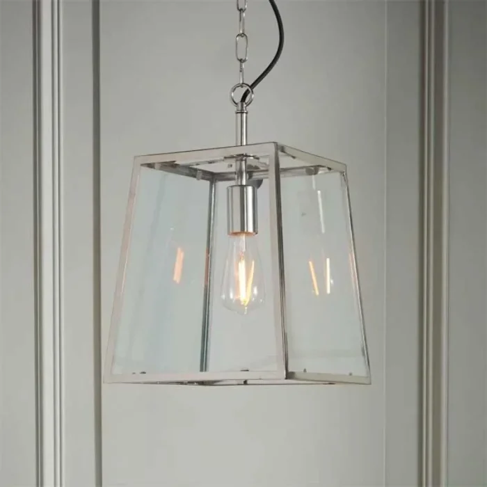 Bright Nickel Glass Box Hanging Light