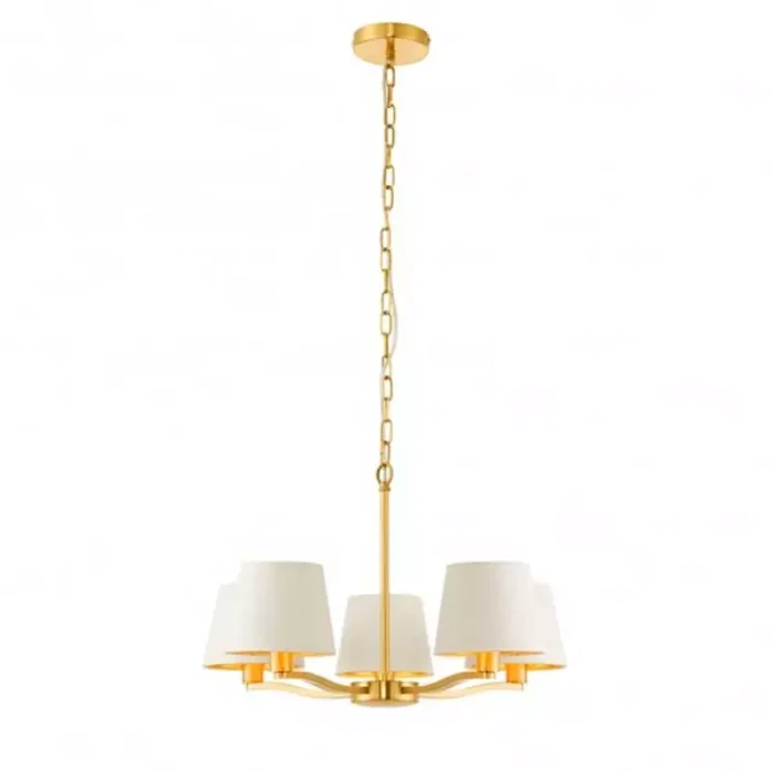 Brushed Gold Ceiling Light White Fabric