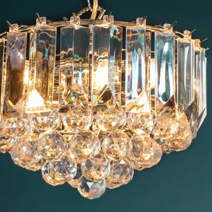 Chrome Effect Pendant Light With Acrylic Crystal Droplets