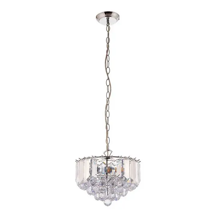 Chrome Effect Pendant Light With Acrylic Crystal Droplets