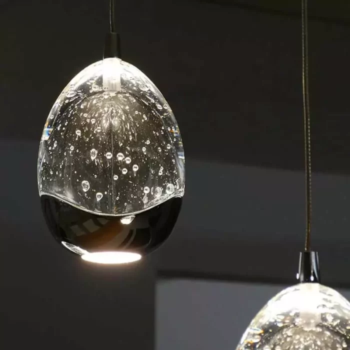 Chrome Solid Glass Pendant Light With Decorative Bubbles