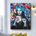 Mona With Cup Acrylic Painting
