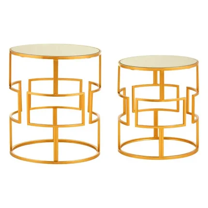 Set of 2 Gold Round Side Tables