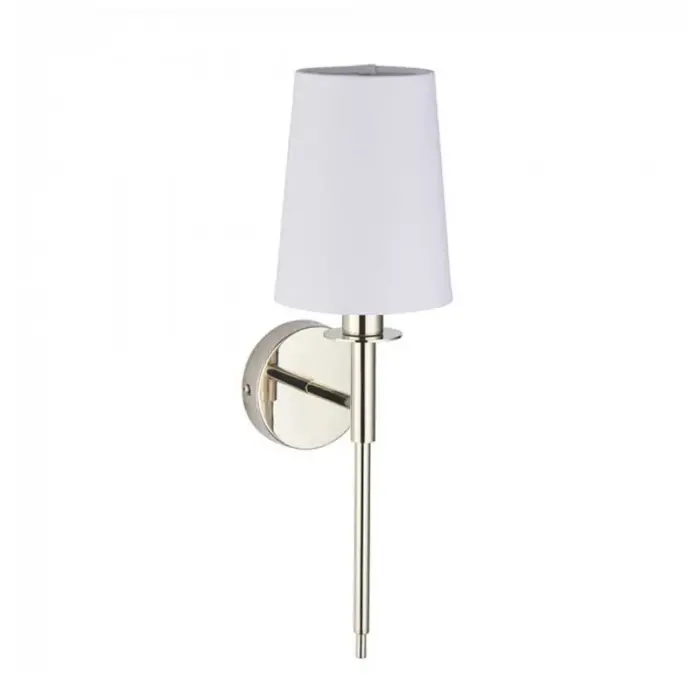 Wall light in bright nickel plated finish with white shade