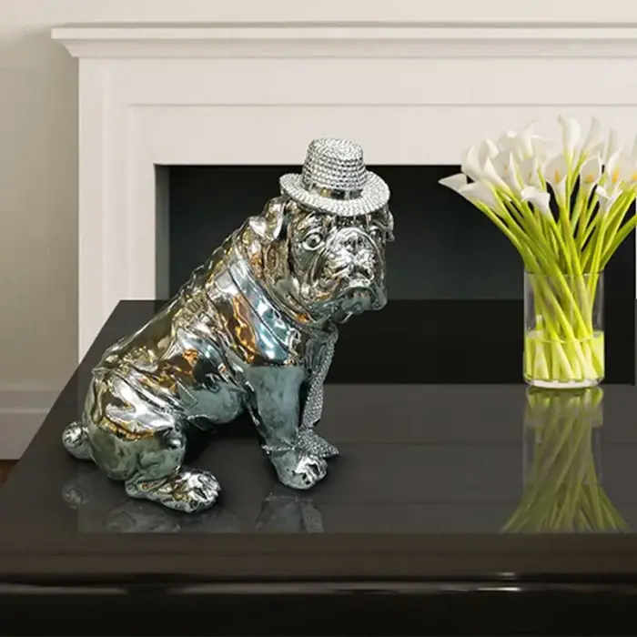 Decorative Chrome Bulldog With Hat Figure