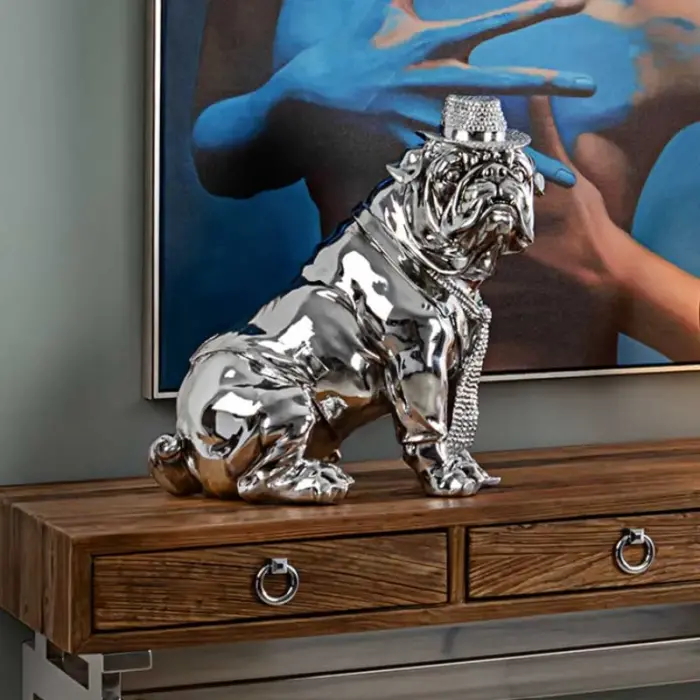 Decorative Chrome Bulldog With Hat Figure