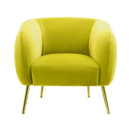Olive velvet armchair with gold finish metal legs