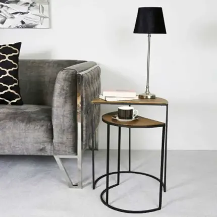 Set of 2 Black and Gold Half Moon Nesting Tables