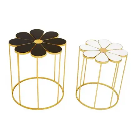 Set of 2 Black and White Petal Nesting Tables