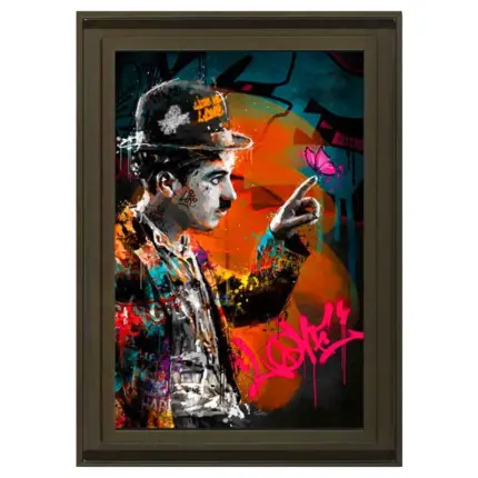 Wall art of Charlie Chaplin with butterfly