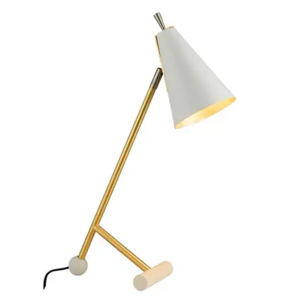 Adjustable head table lamp in matt white and satin brass finish for bedroom, living room, dining room or hallway