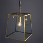 Antique Brass Glass Box Pendant Light