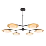 Gold & Black Dish Pendant Light With Pebble Shaped Glass