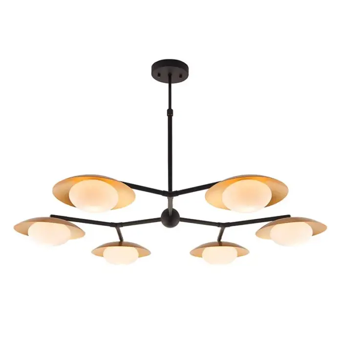 Gold & Black Dish Pendant Light With Pebble Shaped Glass