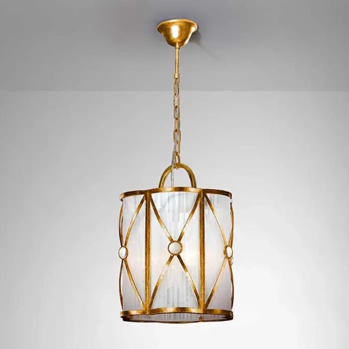 Gold Leaf White Thread Shade Pendant Light