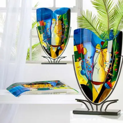 Rectangular Multi Colour Glass Art Bowl