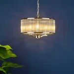 Polished Nickel Rodded Drum Glass Pendant Light