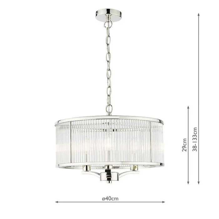 Polished Nickel Rodded Drum Glass Pendant Light