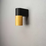 Black and gold down outdoor wall light for patio, entrance and garden areas