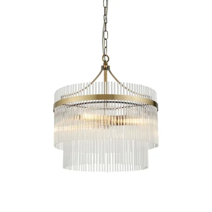 3 light pendant light in antique brass finish with clear glass