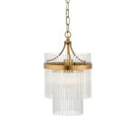 Pendant light in antique brass finish with clear glass rods