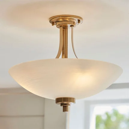 Semi flush design ceiling light in brushed aged brass finish