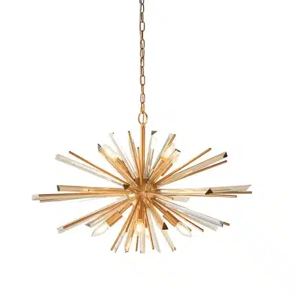 Large antique brass plated pendant light in starburst design for sitting room. living room and hallway