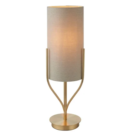 Table lamp in satin brass finish with natural linen fabric shade