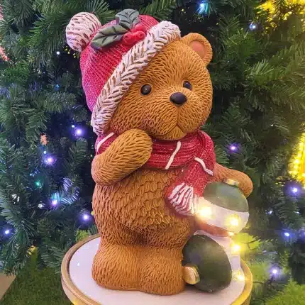 Teddy Bear With Baubles Christmas Table Decoration