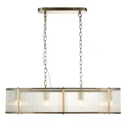 Antique Brass Ribbed Glass Linear Pendant Light