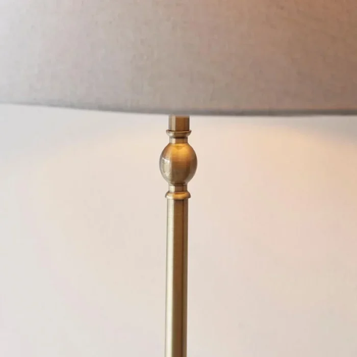 Antique Brass Floor Lamp With Natural Linen Shade