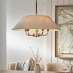 Antique Brass Pendant Light With Natural Linen Shade