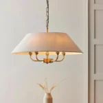 Antique Brass Pendant Light With Natural Linen Shade