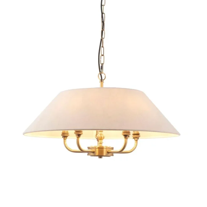 Antique Brass Pendant Light With Natural Linen Shade