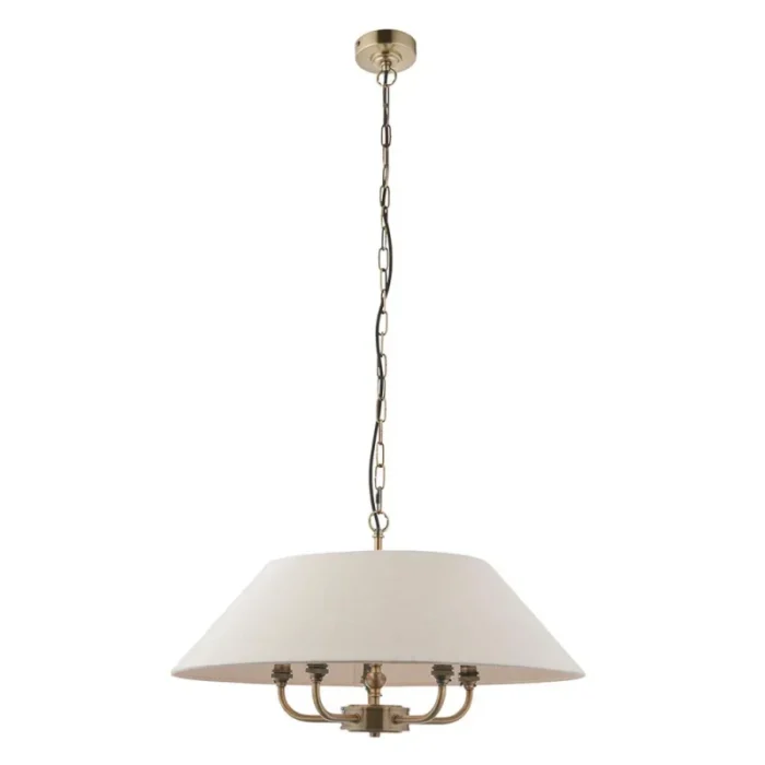 Antique Brass Pendant Light With Natural Linen Shade