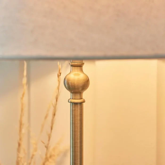 Antique Brass Table Lamp With Natural Linen Shade
