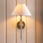 Antique Brass Wall Light With Natural Linen Shade