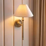 Antique Brass Wall Light With Natural Linen Shade