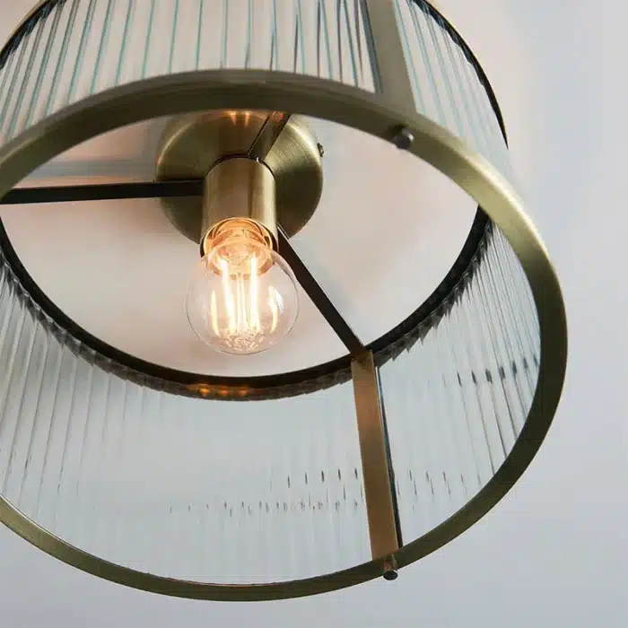 Flush ceiling pendant light antique brass bottom angle