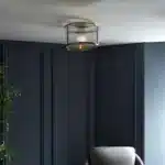 Flush ceiling pendant light antique brass with ribbed glass in hallway