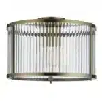 Flush ceiling pendant light antique brass with ribbed glass non lit