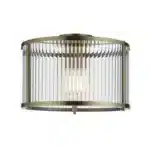 Flush ceiling pendant light antique brass with ribbed glass product image