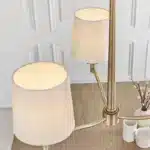 Matt antique brass pendant light vintage white shades angle