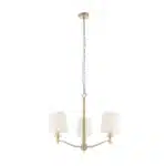 Matt antique brass pendant light with vintage white shades full view