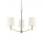 Matt antique brass pendant light with vintage white shades