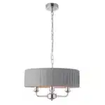 Multi arm bright nickel pendant light with charcoal fabric shade