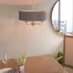 Multi arm bright nickel pendant light with charcoal fabric shade