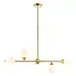 Satin brass linear pendant light with gloss opal glass shades product image