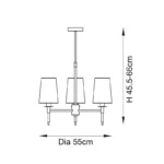 Satin brass pendant light with vintage white shades dimensions